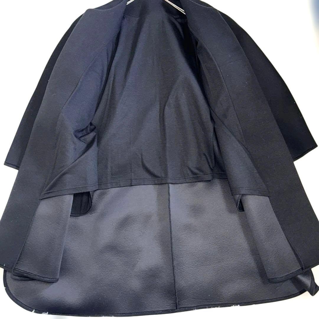 [美品]trefleトレフルノーカラーパールポケットボンディングコート黒Fサイズ
