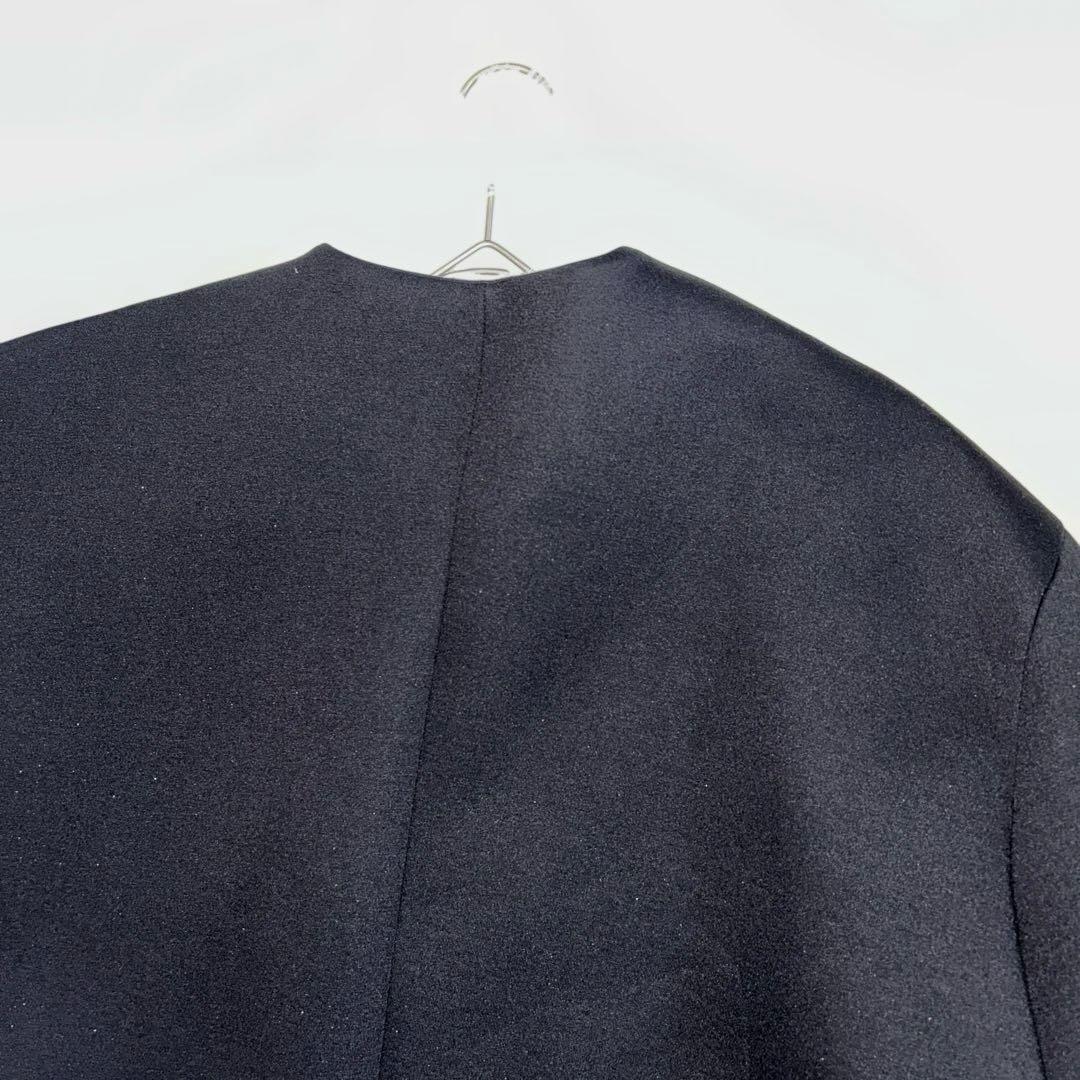 [美品]trefleトレフルノーカラーパールポケットボンディングコート黒Fサイズ