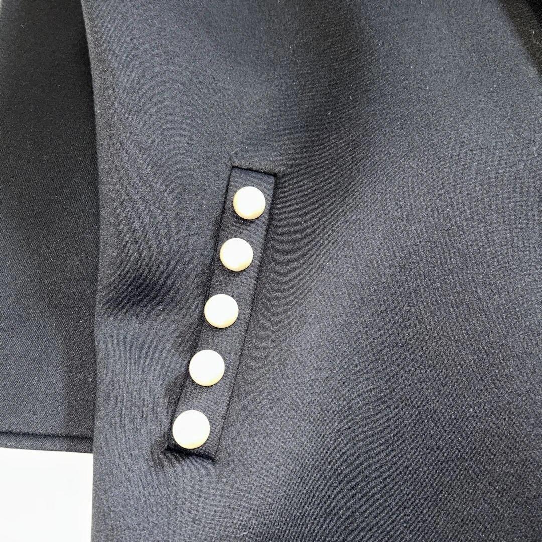 [美品]trefleトレフルノーカラーパールポケットボンディングコート黒Fサイズ