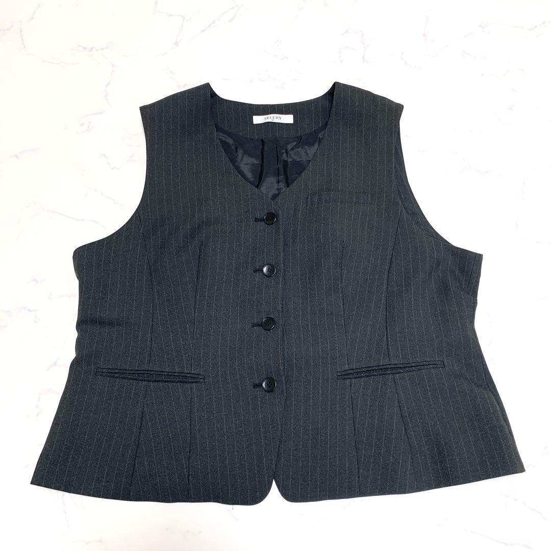 【洗える　特大4L！】セロリー　3ピースセットアップ　高級事務服　ストライプ