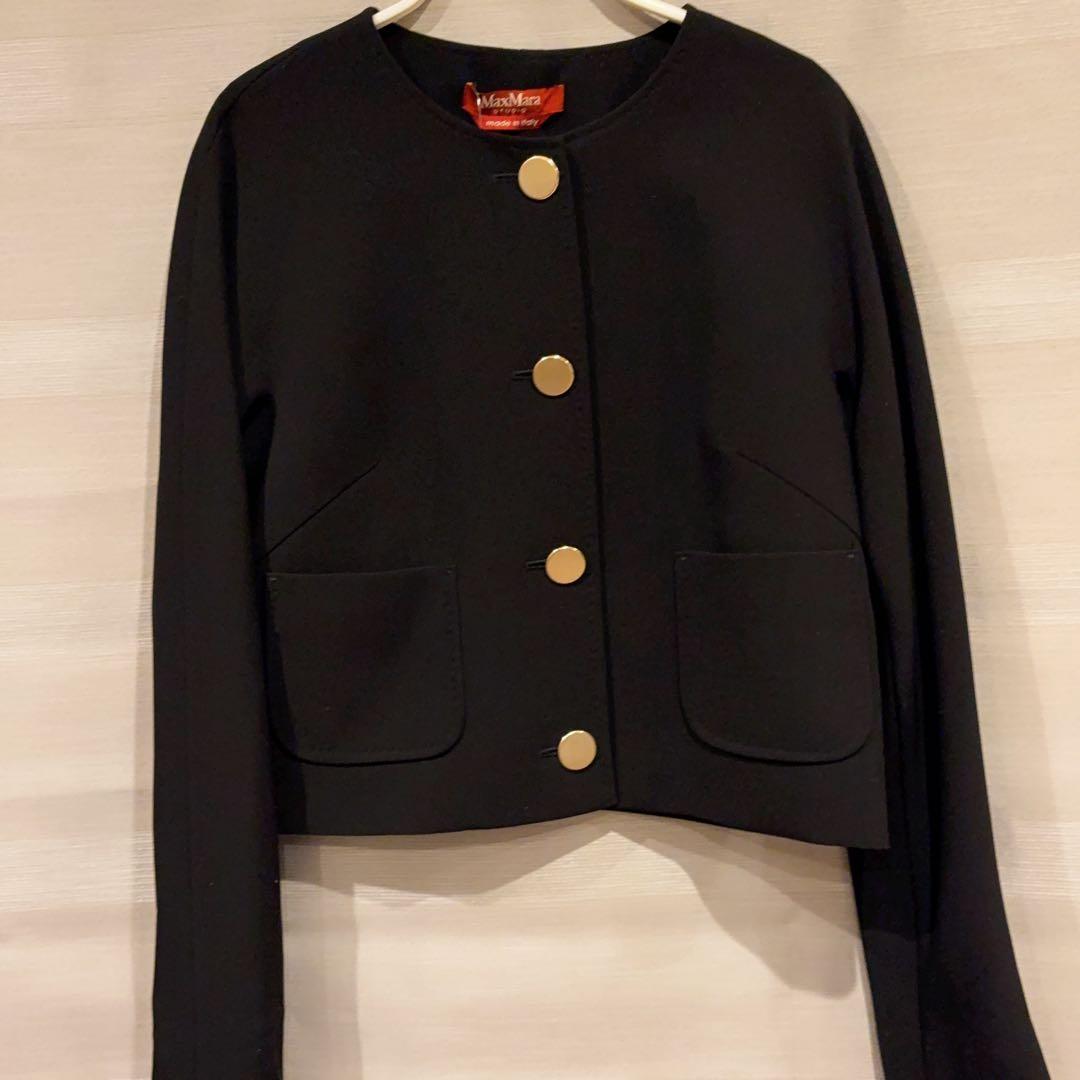 新品 未使用 Max Mara ノーカラージャケット 黒 36 マックスマーラ
