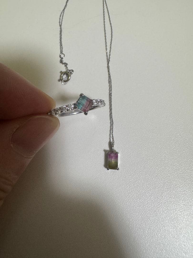 バイカラートルマリンのシルバーリング15号