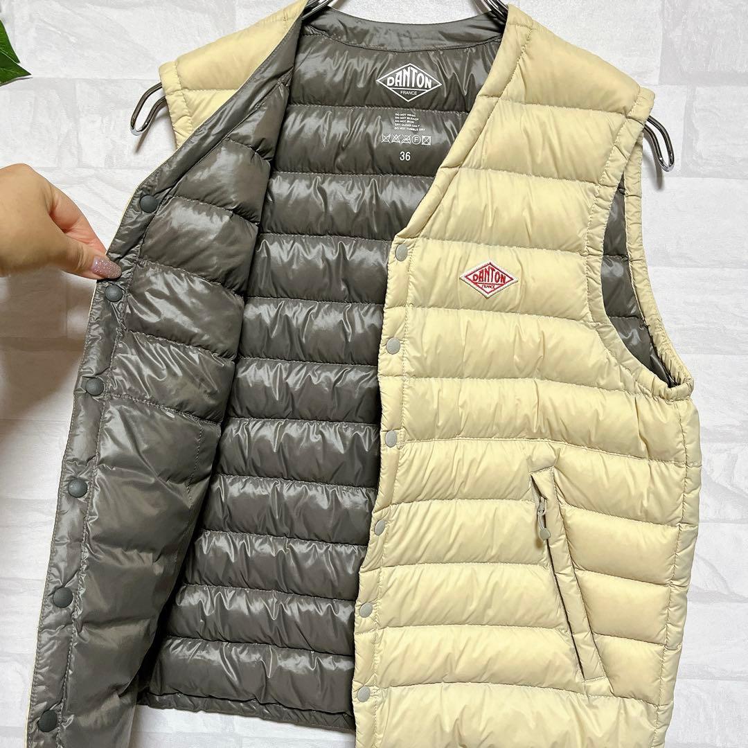 《美品》ダントンDANTON インナーダウンベスト ベージュ36 Vネック