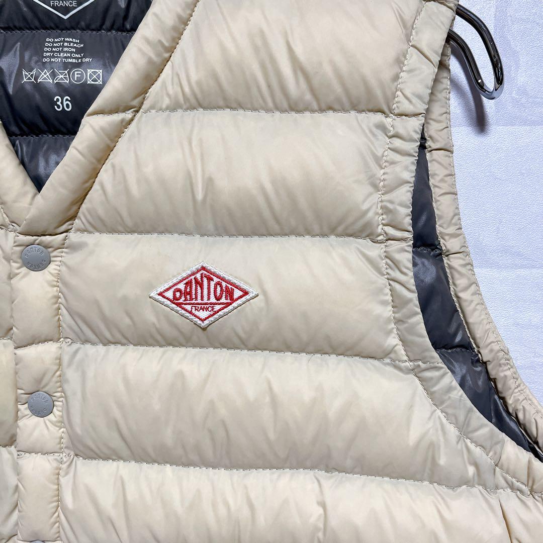 《美品》ダントンDANTON インナーダウンベスト ベージュ36 Vネック