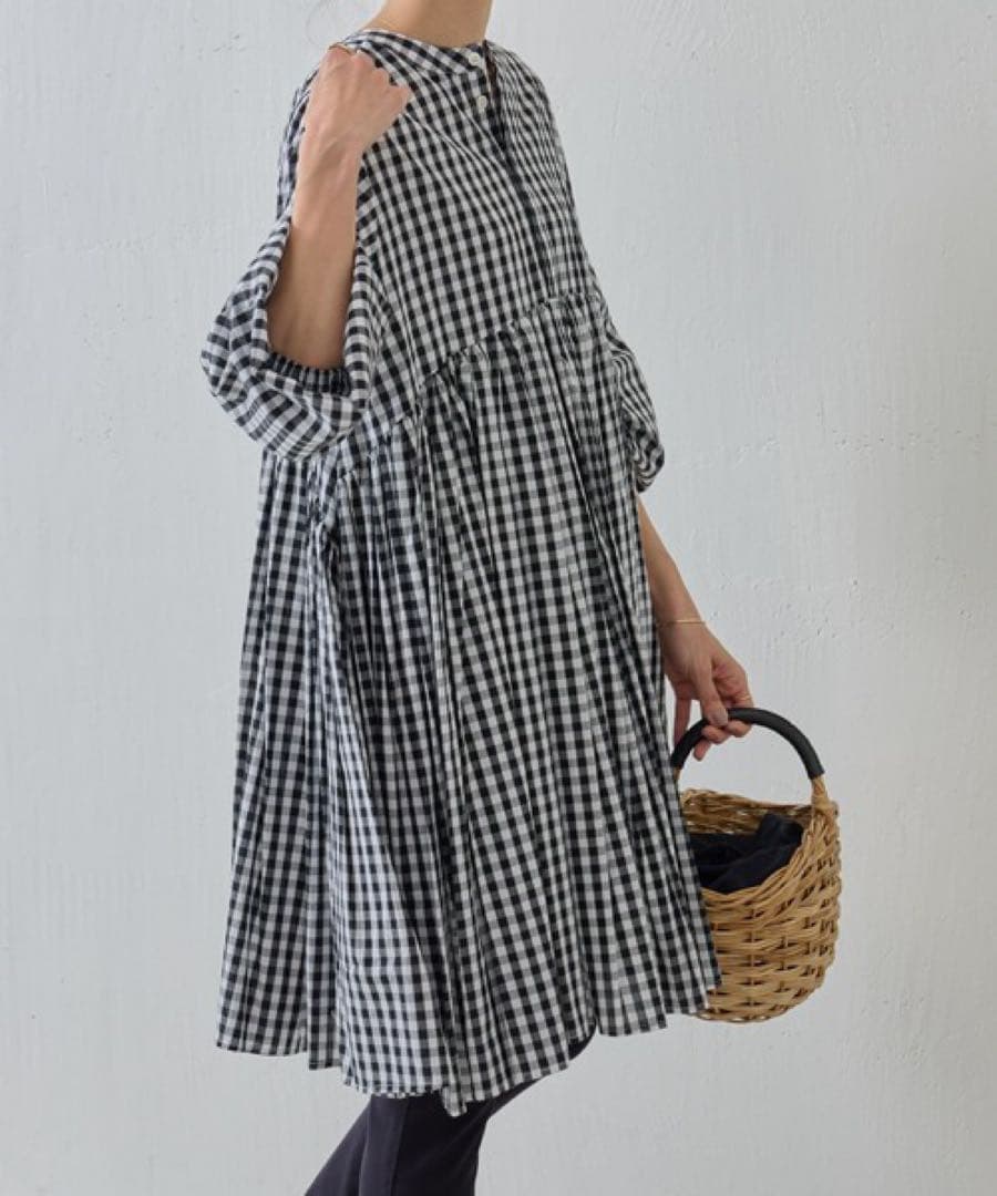 ✨極美品✨ビアズリー　先染め　ギャザーチュニック　ギンガムチェック　綿100%