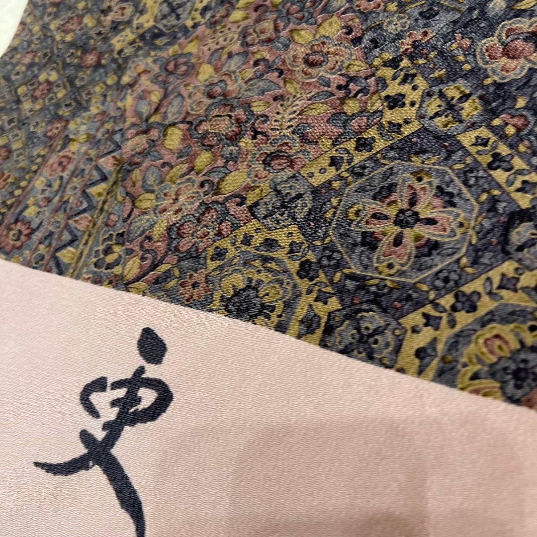 【高級ちりめん】　更紗模様　反物　正絹　ピンク　着物