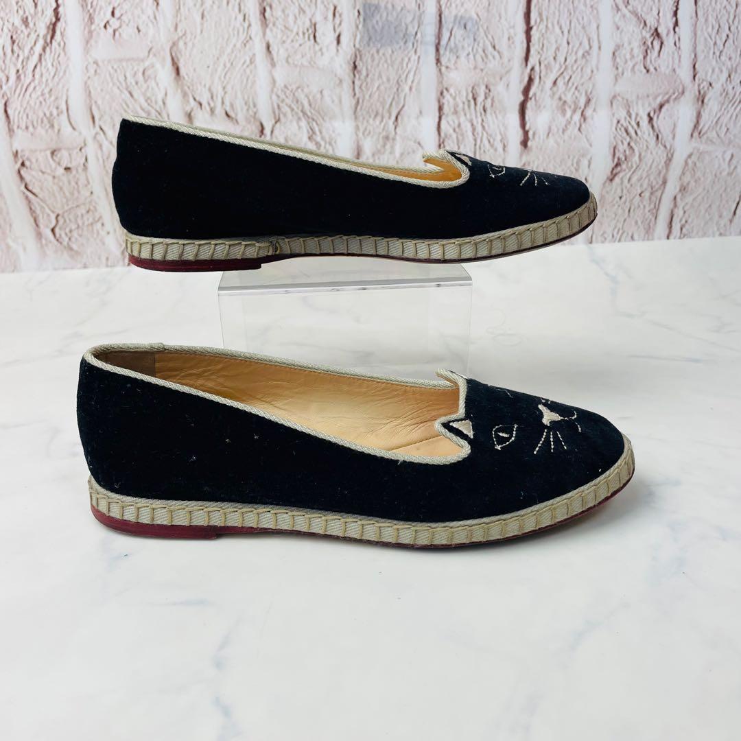 【美品】シャルロットオリンピア　ベロア　猫モチーフ　フラットシューズ 35½