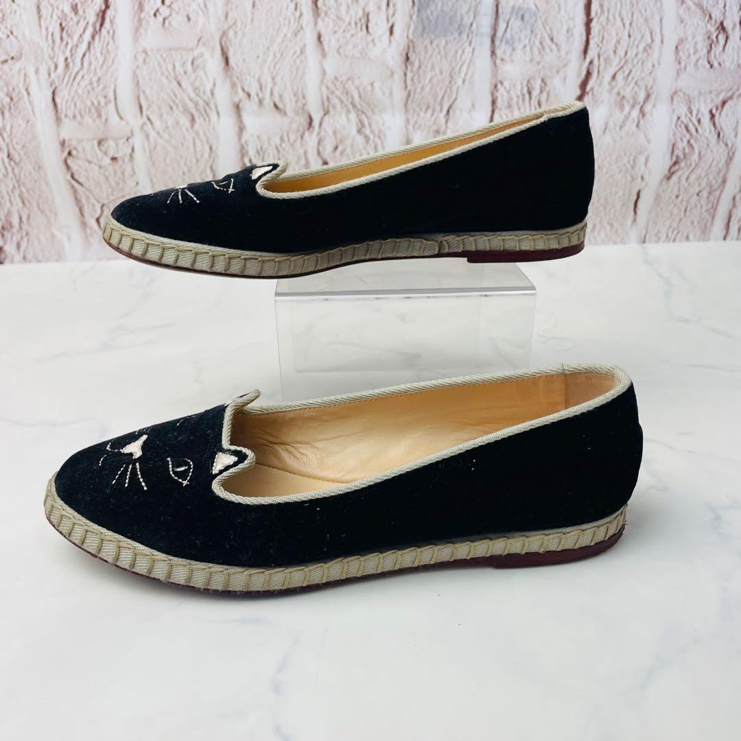 【美品】シャルロットオリンピア　ベロア　猫モチーフ　フラットシューズ 35½