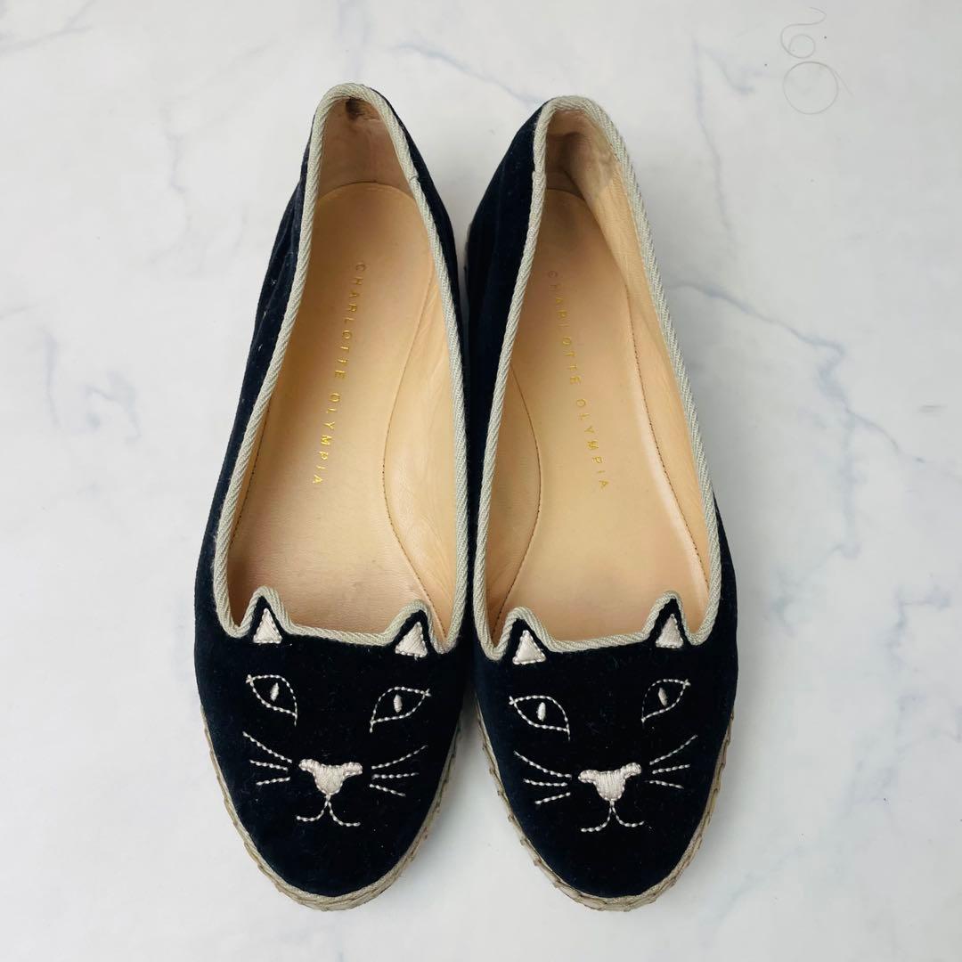 【美品】シャルロットオリンピア　ベロア　猫モチーフ　フラットシューズ 35½