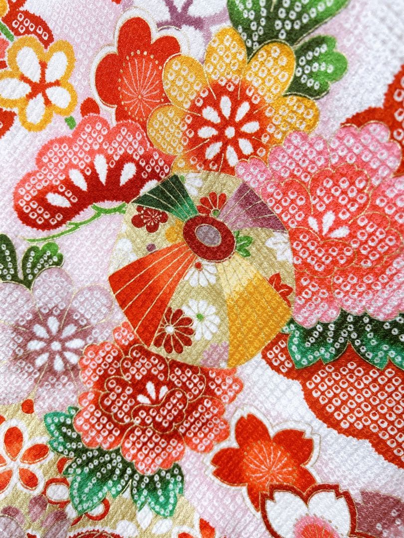 人気の鹿の子柄♡七五三　7歳　女の子　フルセット　一式　赤系　ゴールド