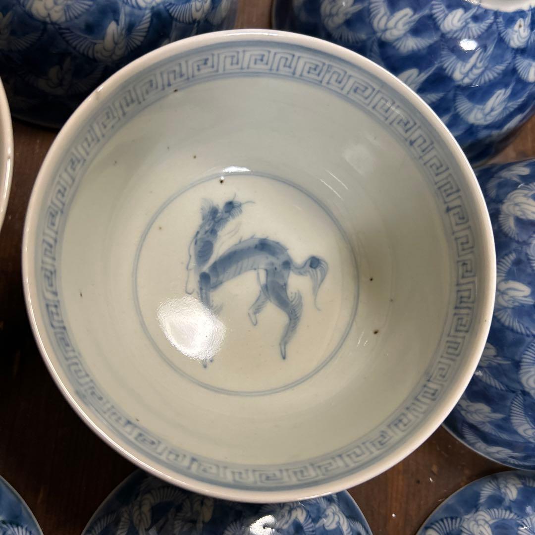 ア*ル様 古伊万里　手描き　江戸期　江戸時代　幕末　骨董品　龍の図　蓋付き　飯碗