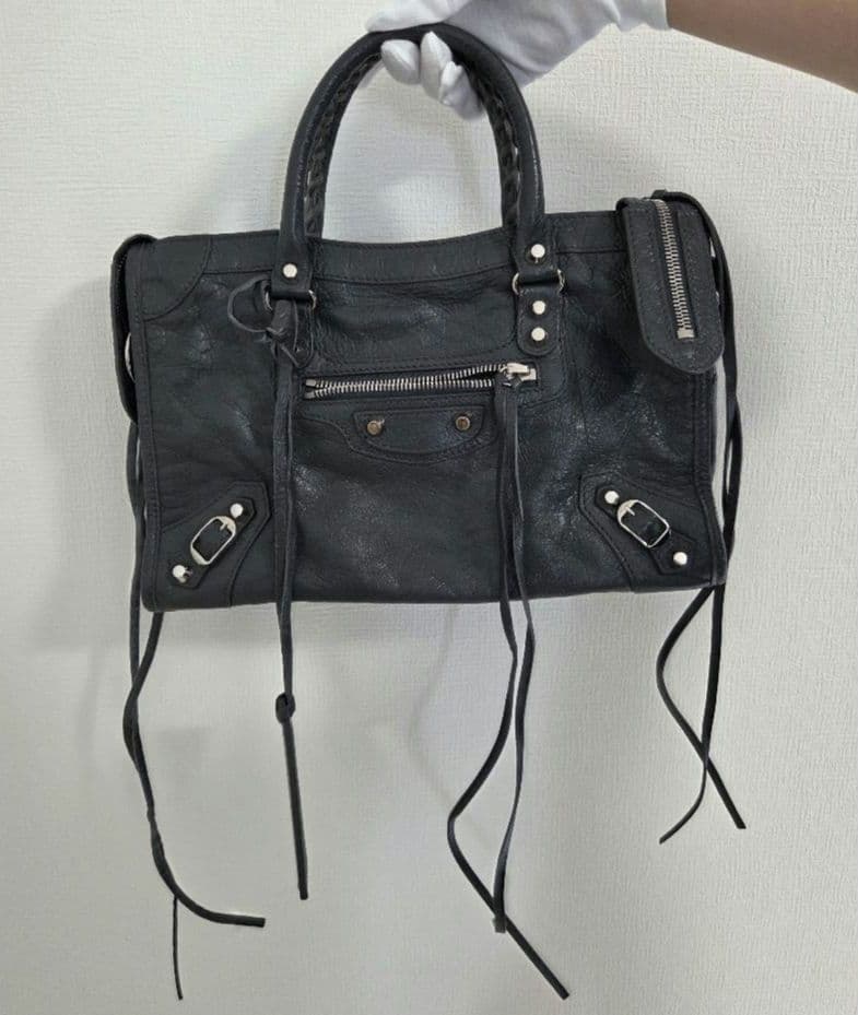 バレンシアガ クラシックシティ レザー グレー ミラー付き 2way