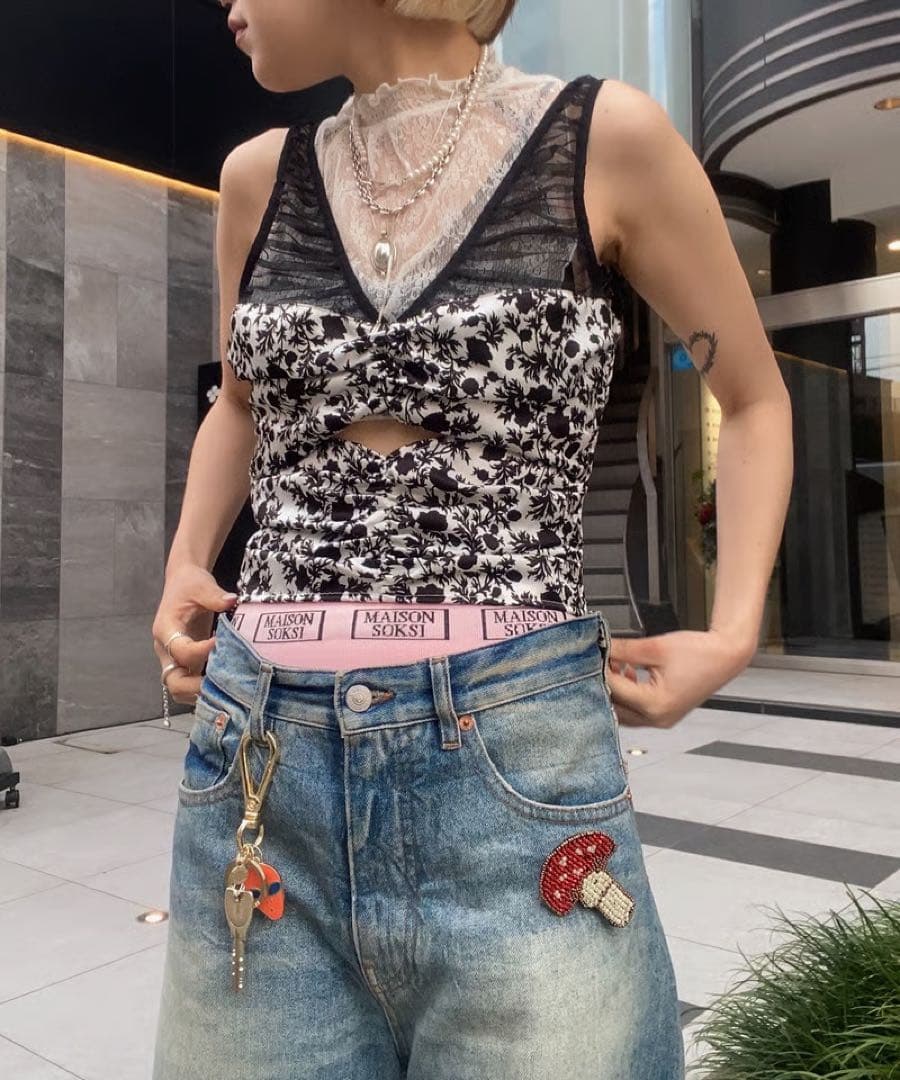 トップス FETICO FLOWER PRINT GATHERED TOP