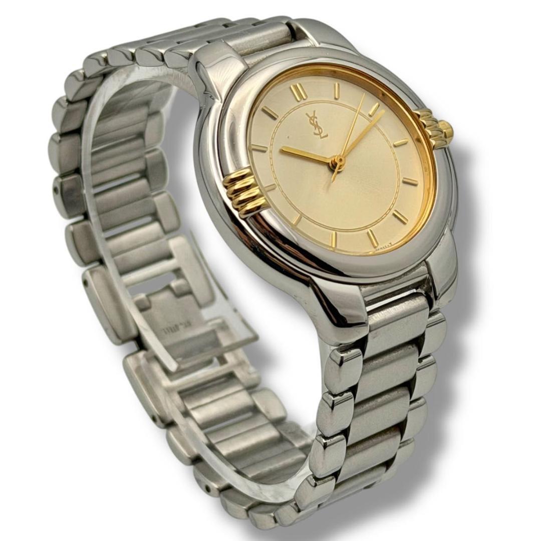 稼働 サンローラン 腕時計 ユニセックス クォーツ コンビ ラウンドフェイス