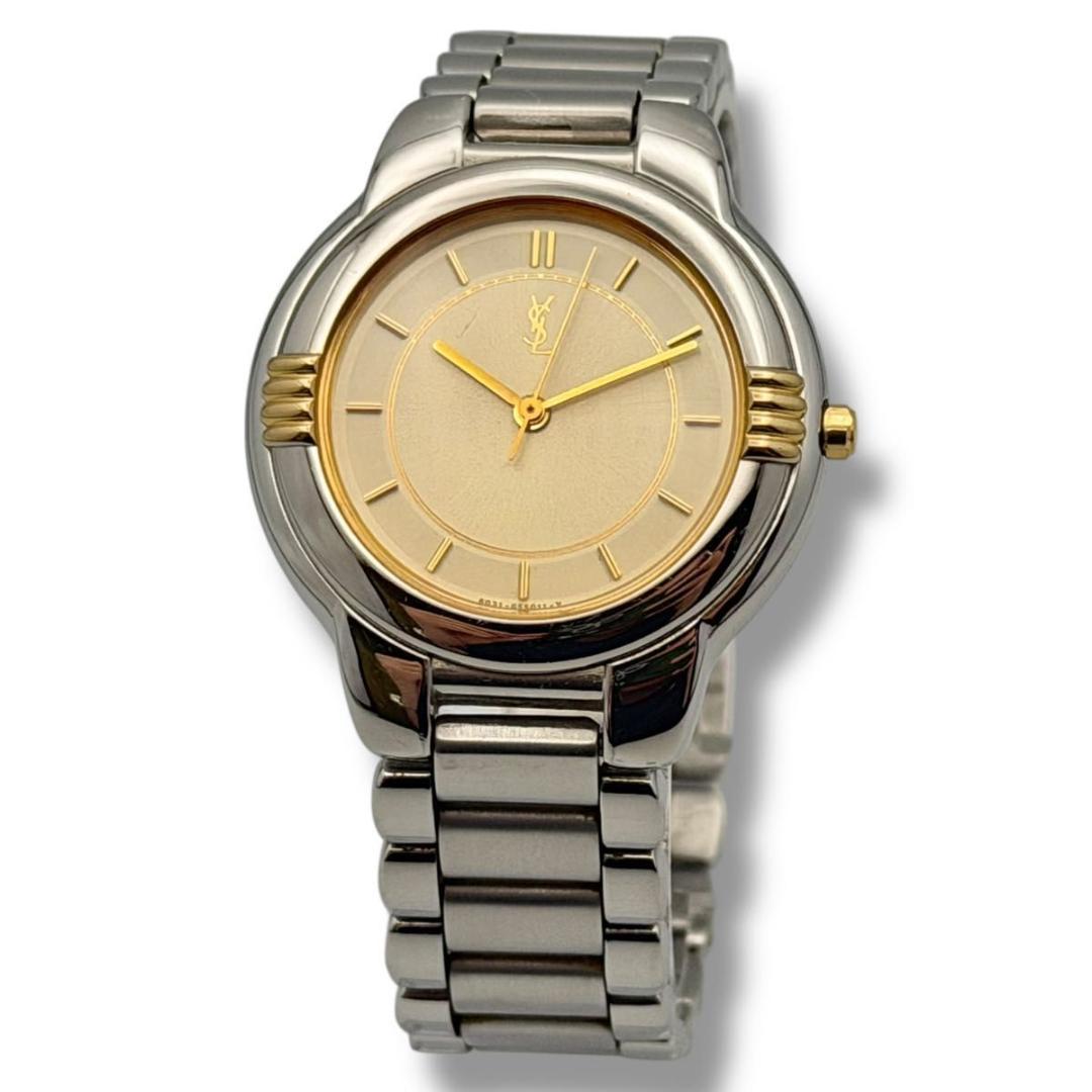 稼働 サンローラン 腕時計 ユニセックス クォーツ コンビ ラウンドフェイス