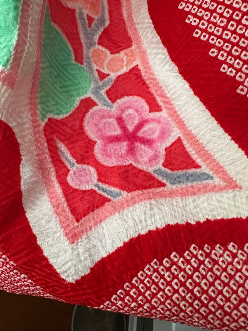 3歳七五三フルセット 正絹 総絞り 正絹 赤×白