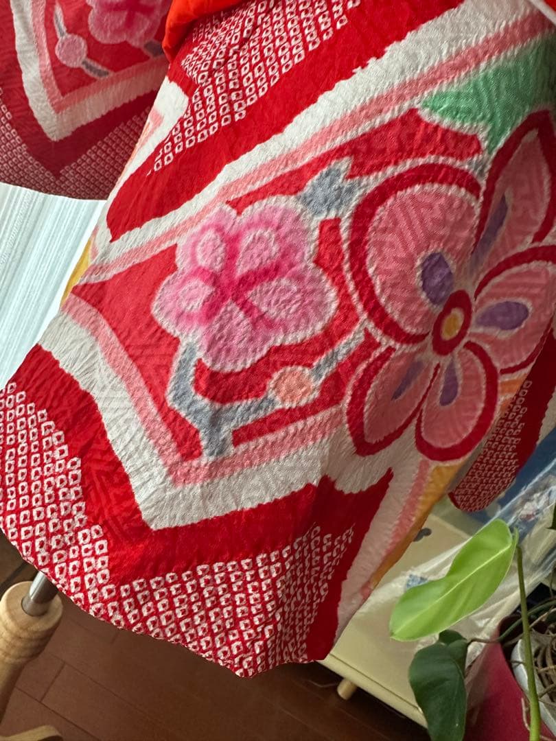 3歳七五三フルセット 正絹 総絞り 正絹 赤×白