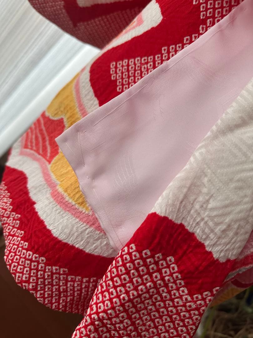 3歳七五三フルセット 正絹 総絞り 正絹 赤×白