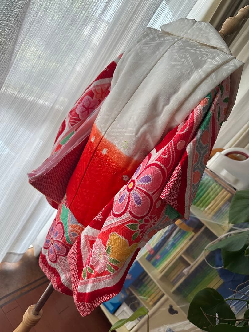 3歳七五三フルセット 正絹 総絞り 正絹 赤×白