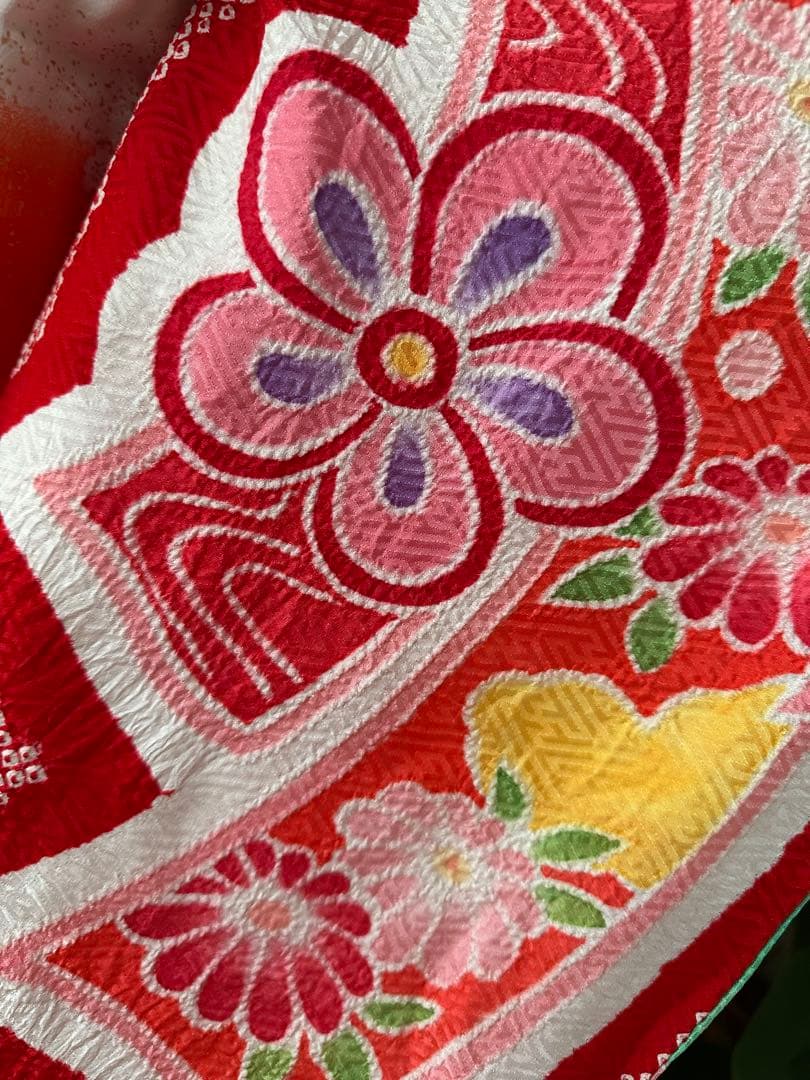 3歳七五三フルセット 正絹 総絞り 正絹 赤×白