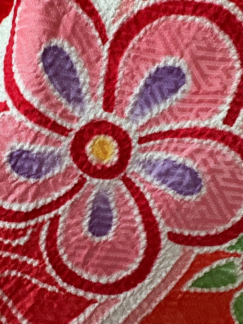 3歳七五三フルセット 正絹 総絞り 正絹 赤×白