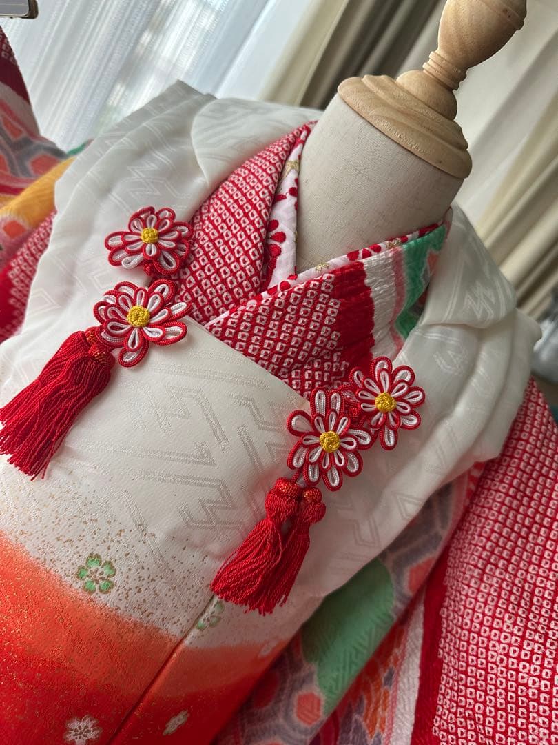 3歳七五三フルセット 正絹 総絞り 正絹 赤×白