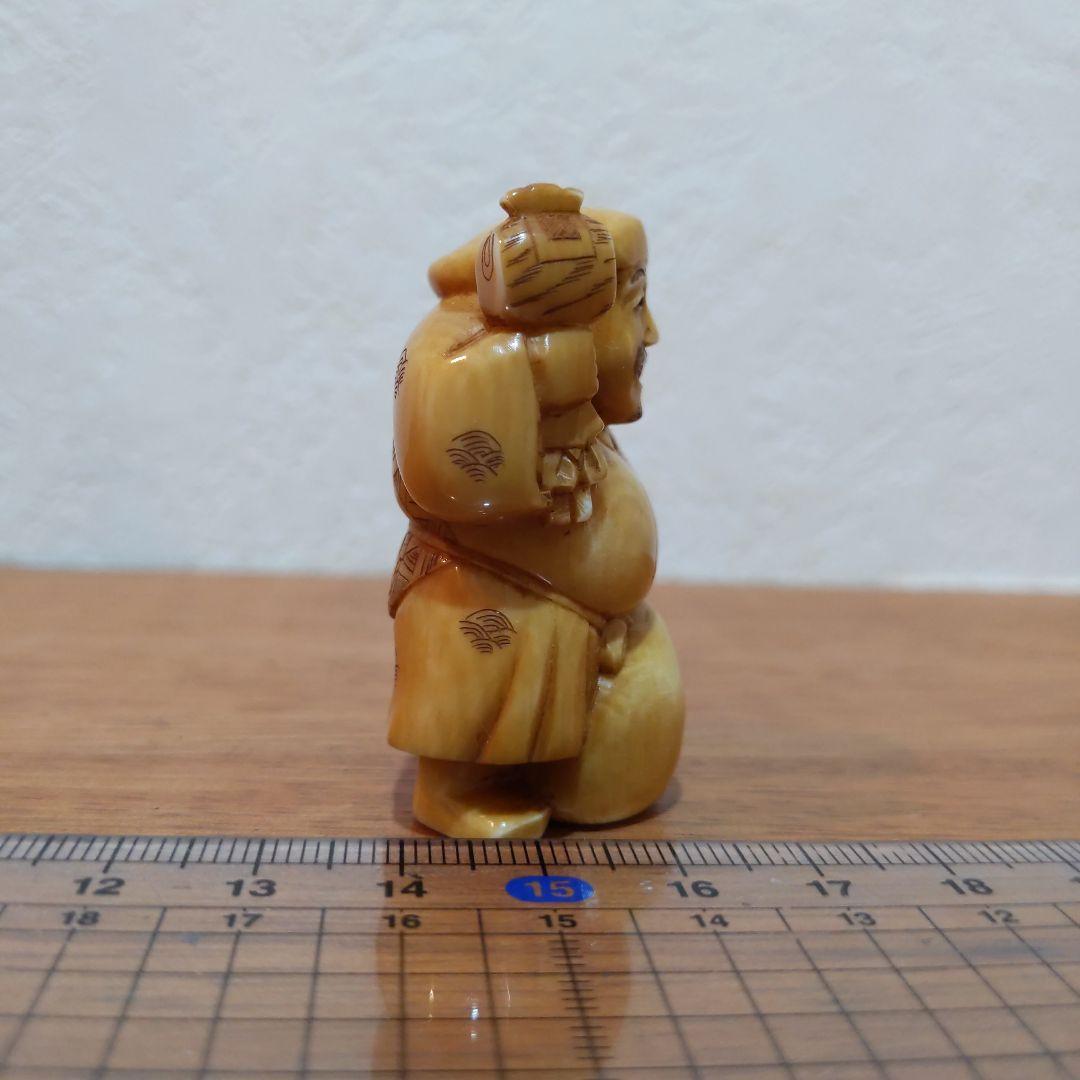 時代提物 七福神根付 天然素材 在銘(友正)【大黒様】高さ約5cm 重さ35ｇ