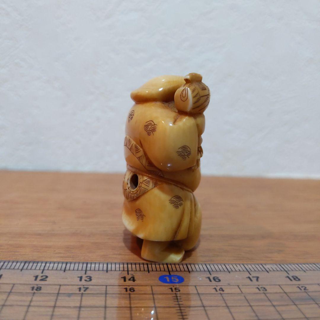 時代提物 七福神根付 天然素材 在銘(友正)【大黒様】高さ約5cm 重さ35ｇ