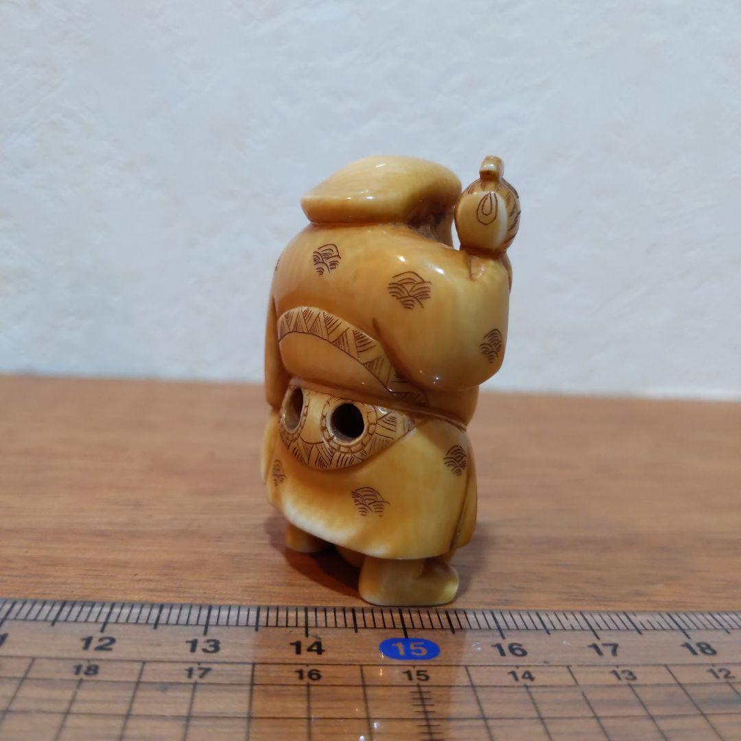 時代提物 七福神根付 天然素材 在銘(友正)【大黒様】高さ約5cm 重さ35ｇ