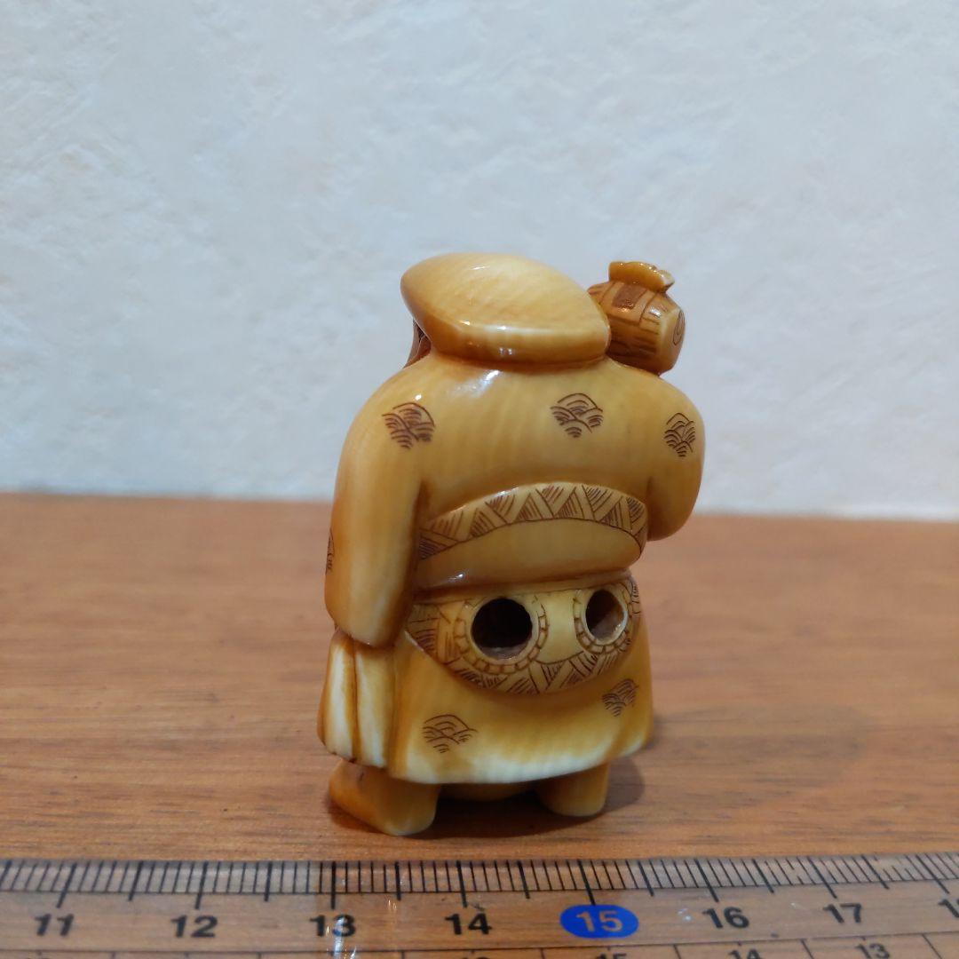 時代提物 七福神根付 天然素材 在銘(友正)【大黒様】高さ約5cm 重さ35ｇ