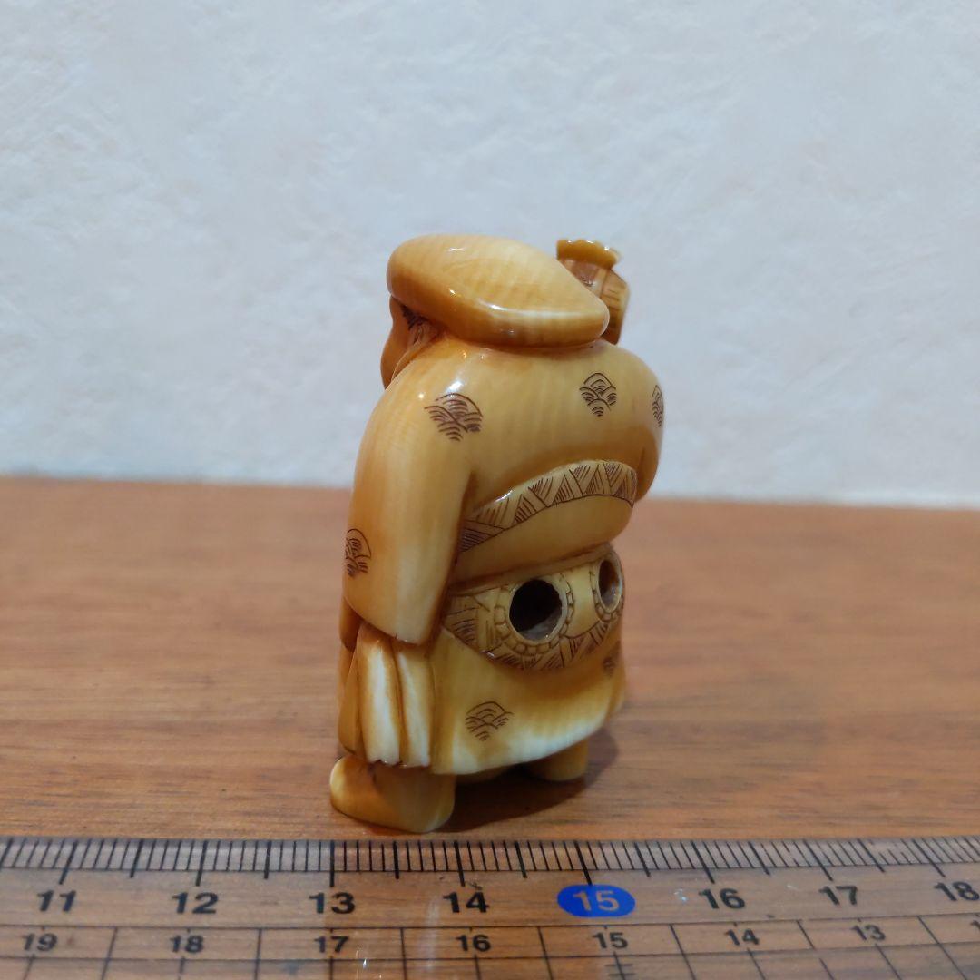 時代提物 七福神根付 天然素材 在銘(友正)【大黒様】高さ約5cm 重さ35ｇ