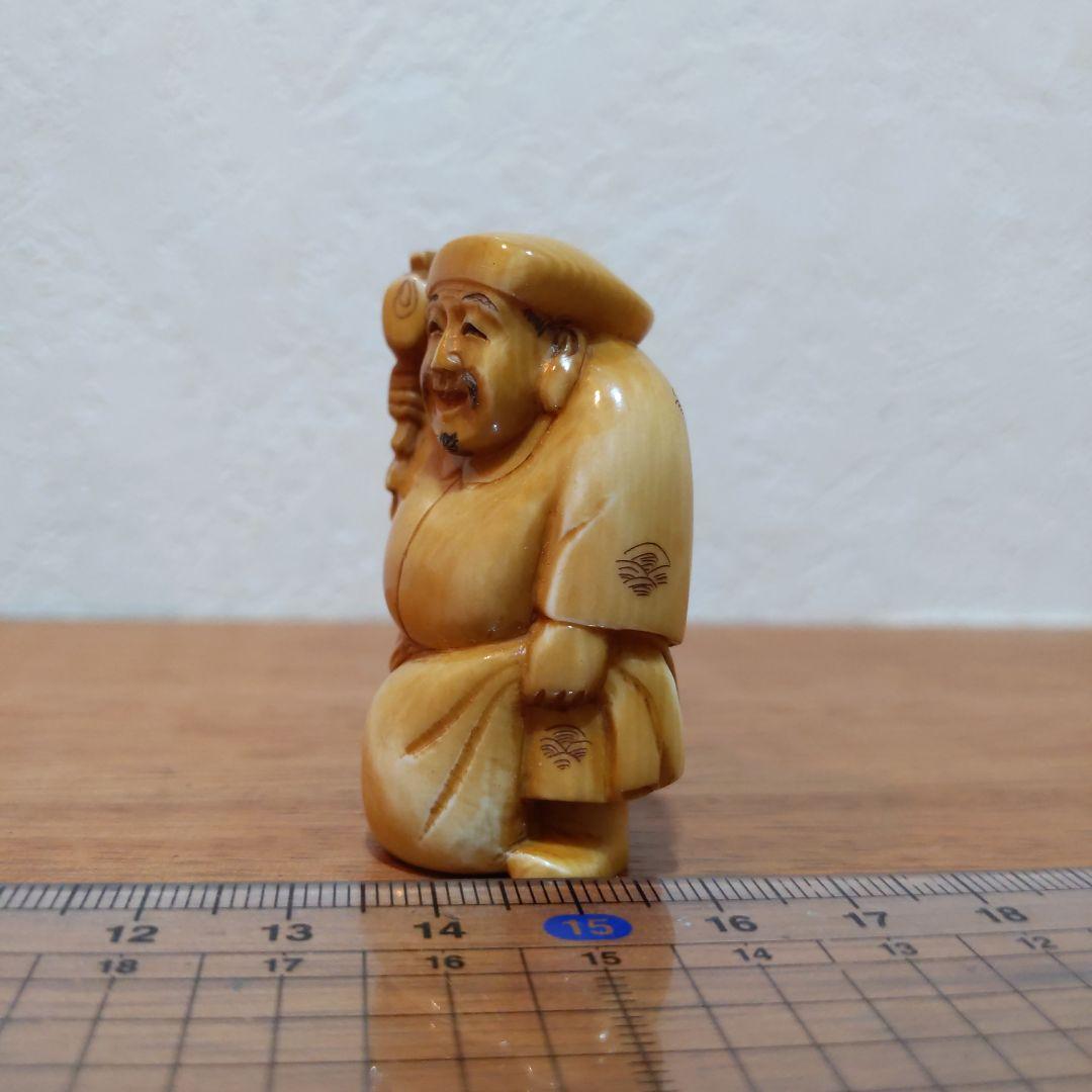 時代提物 七福神根付 天然素材 在銘(友正)【大黒様】高さ約5cm 重さ35ｇ