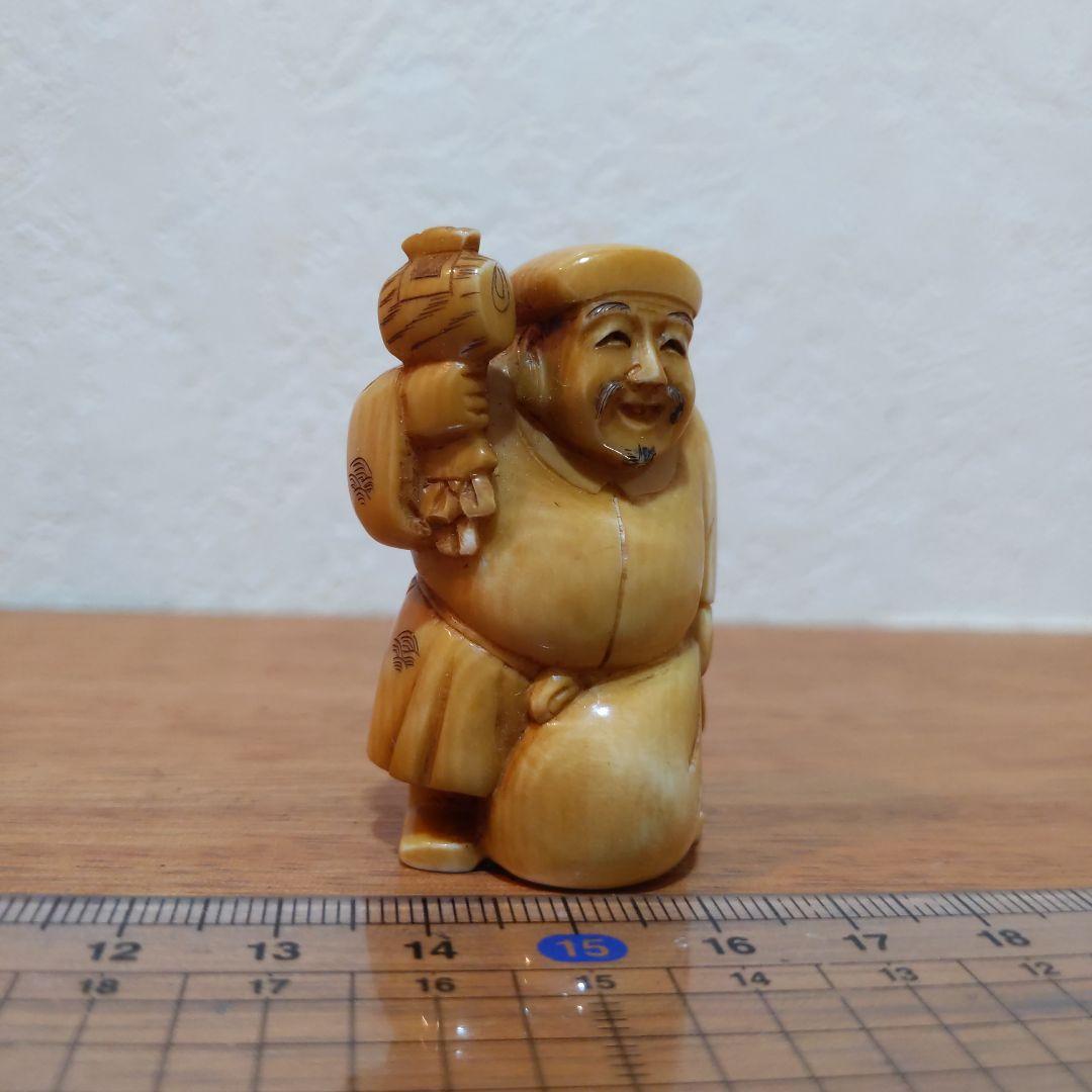 時代提物 七福神根付 天然素材 在銘(友正)【大黒様】高さ約5cm 重さ35ｇ