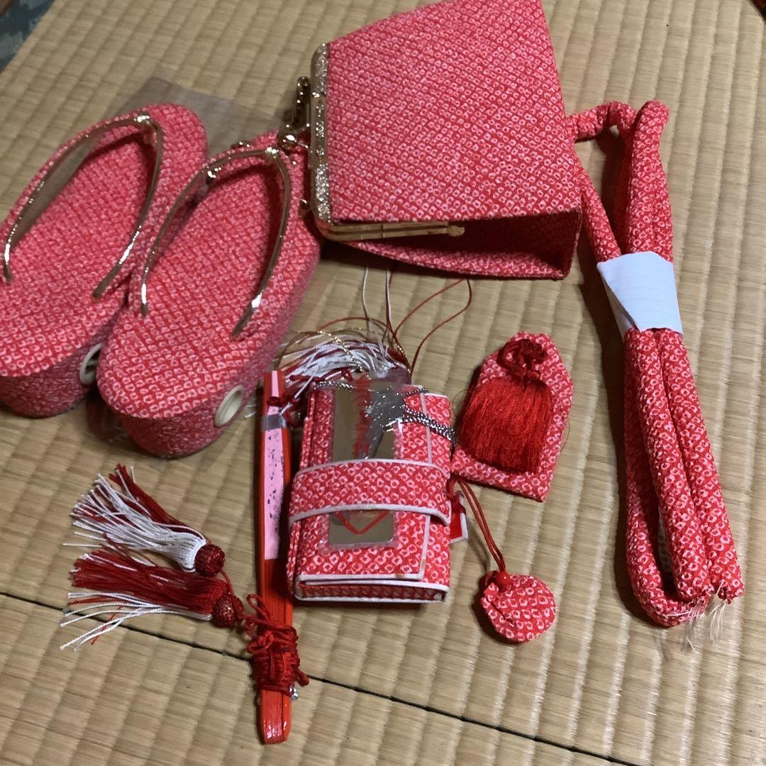 七五三七歳用フルセット　帯幅18センチ　草履21センチ絞りお守り付き