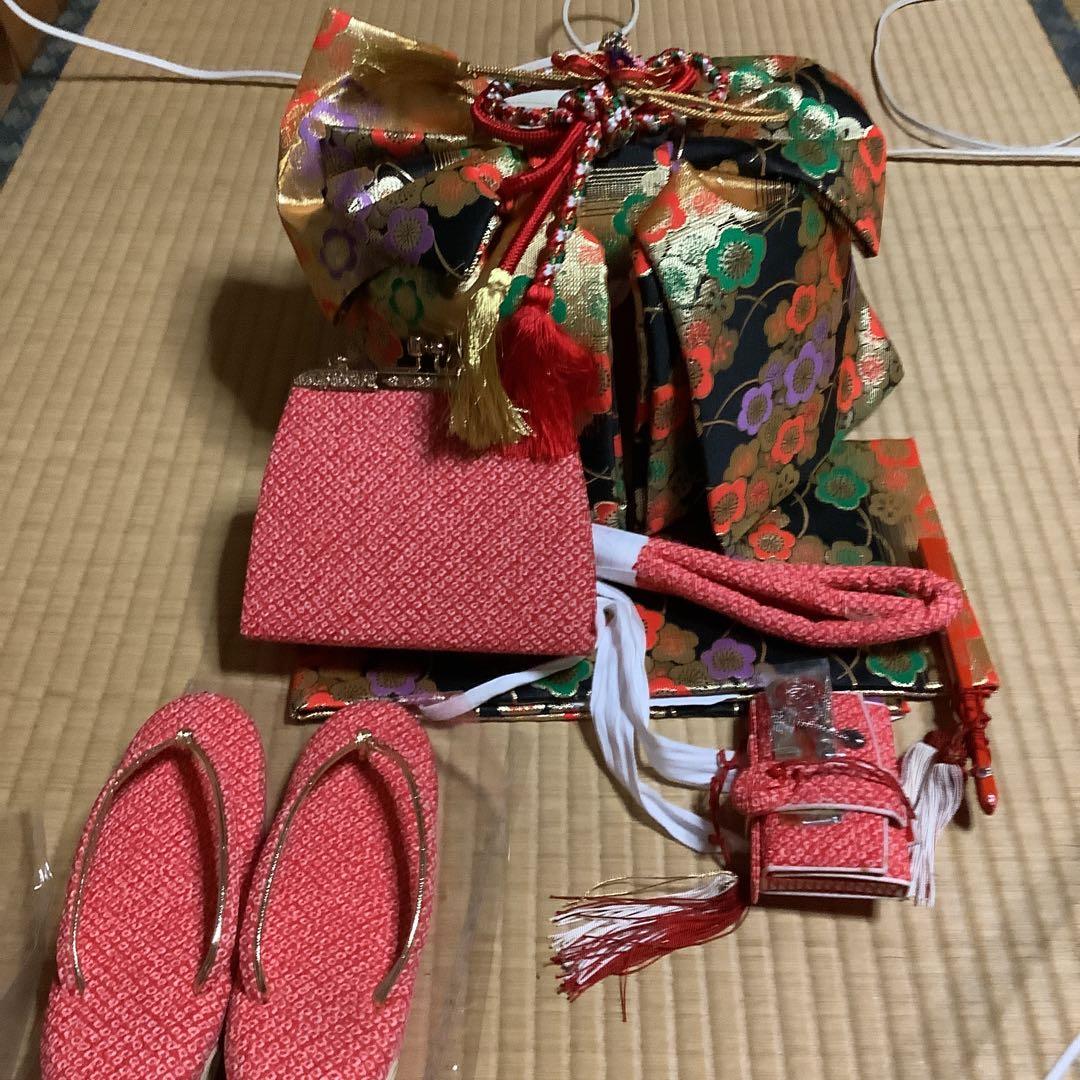 七五三七歳用フルセット　帯幅18センチ　草履21センチ絞りお守り付き