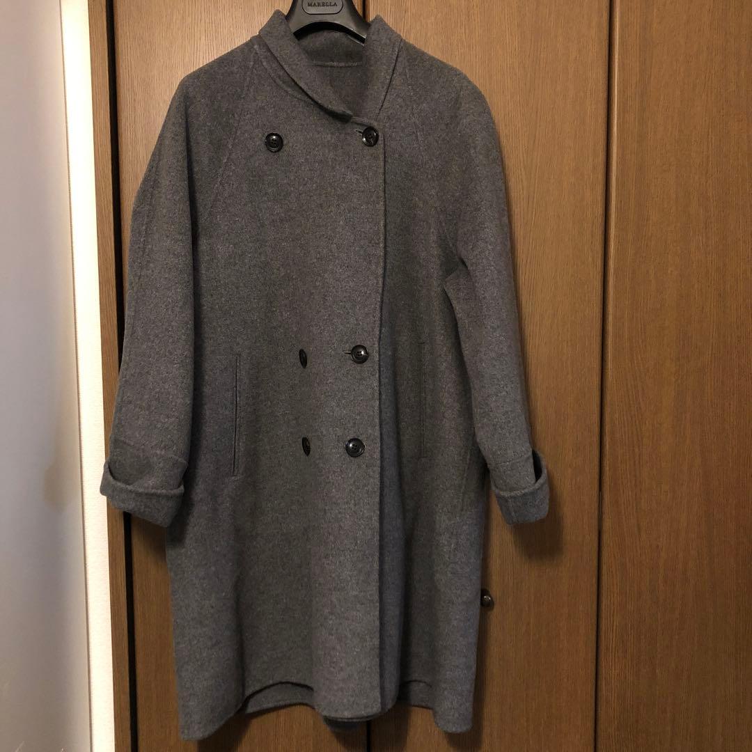 プラージュ　グレー ダブルブレスト ロングコート　38 美品