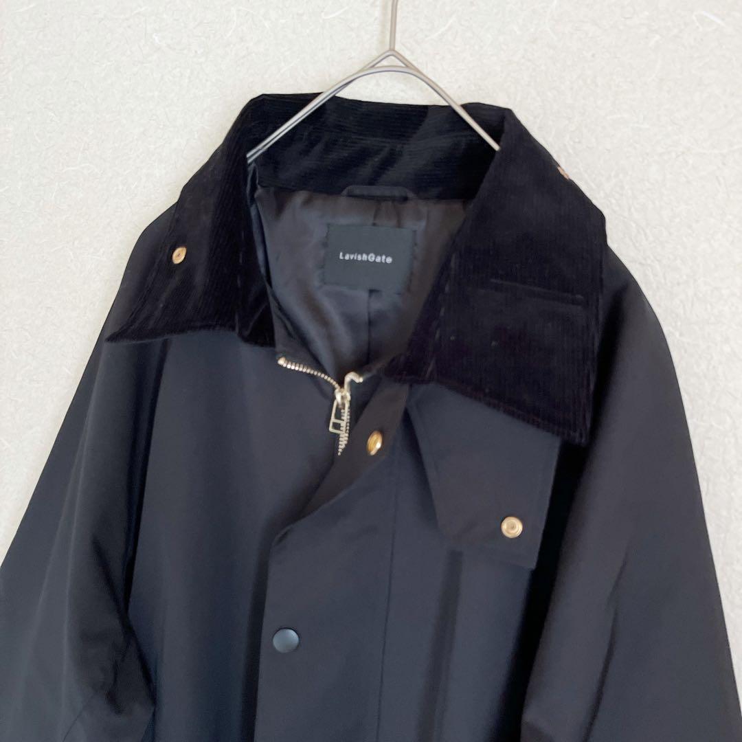 Lavish Gate撥水ステンカラーハーフコートコーディロイ襟ブラックFREE