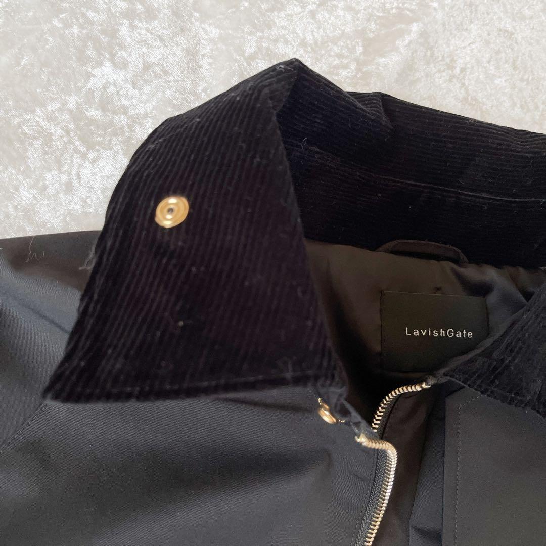 Lavish Gate撥水ステンカラーハーフコートコーディロイ襟ブラックFREE