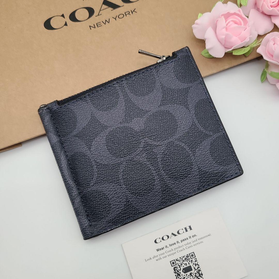 新品　COACH　コーチ　マネークリップ　折り財布　正