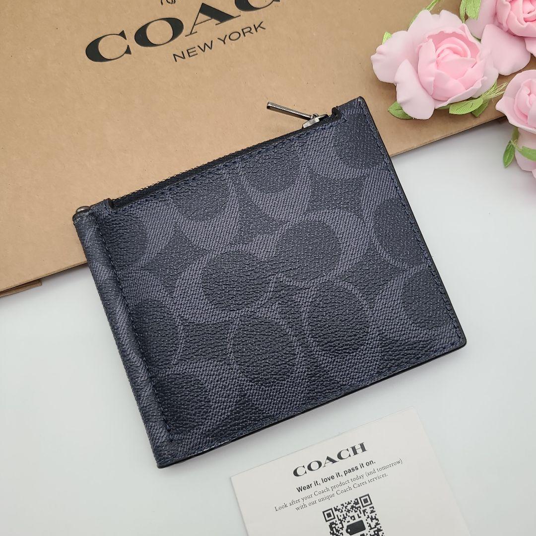 新品　COACH　コーチ　マネークリップ　折り財布　正