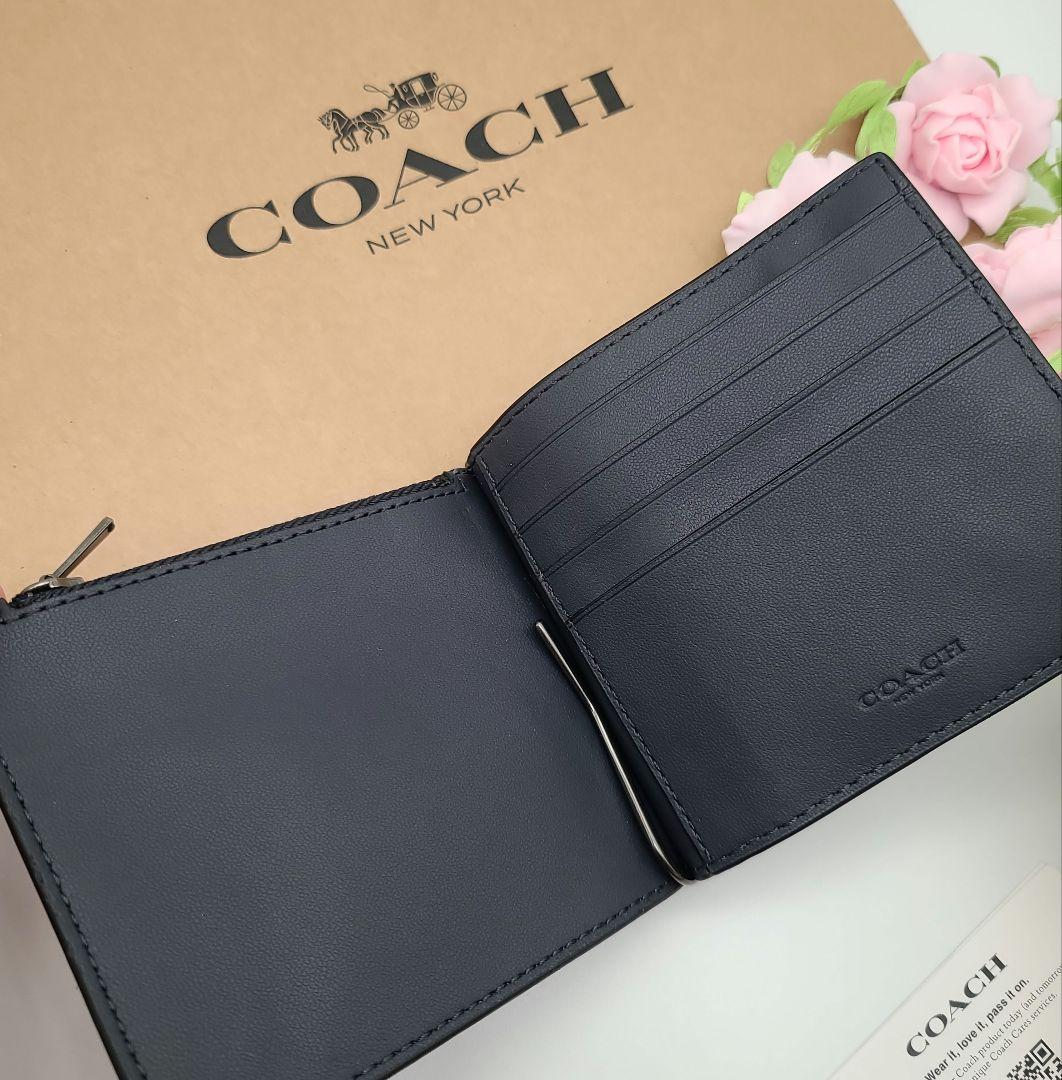 新品　COACH　コーチ　マネークリップ　折り財布　正