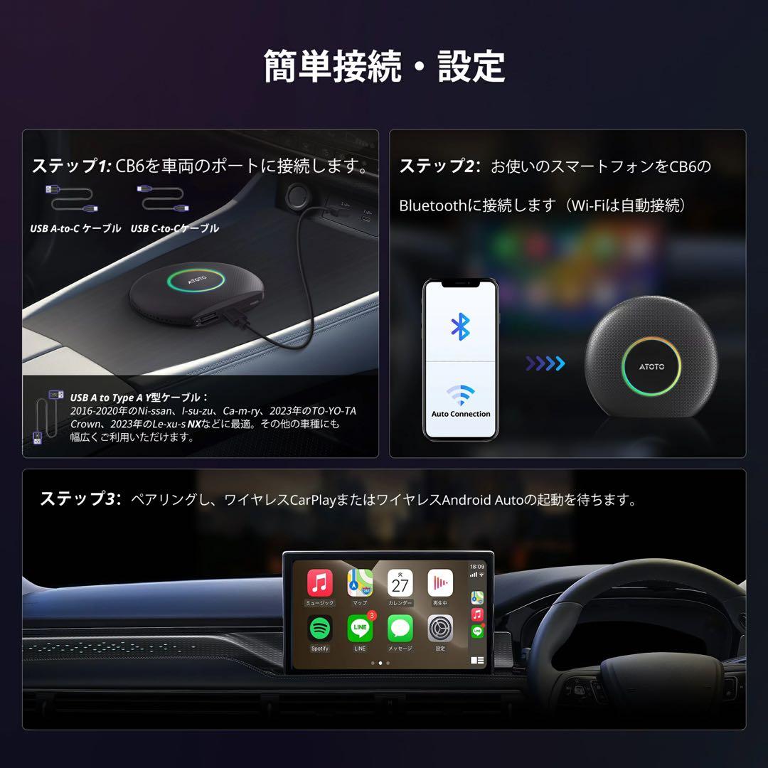 ATOTO CB6 ワイヤレスCarPlay/ 8GB+128GB AI Box