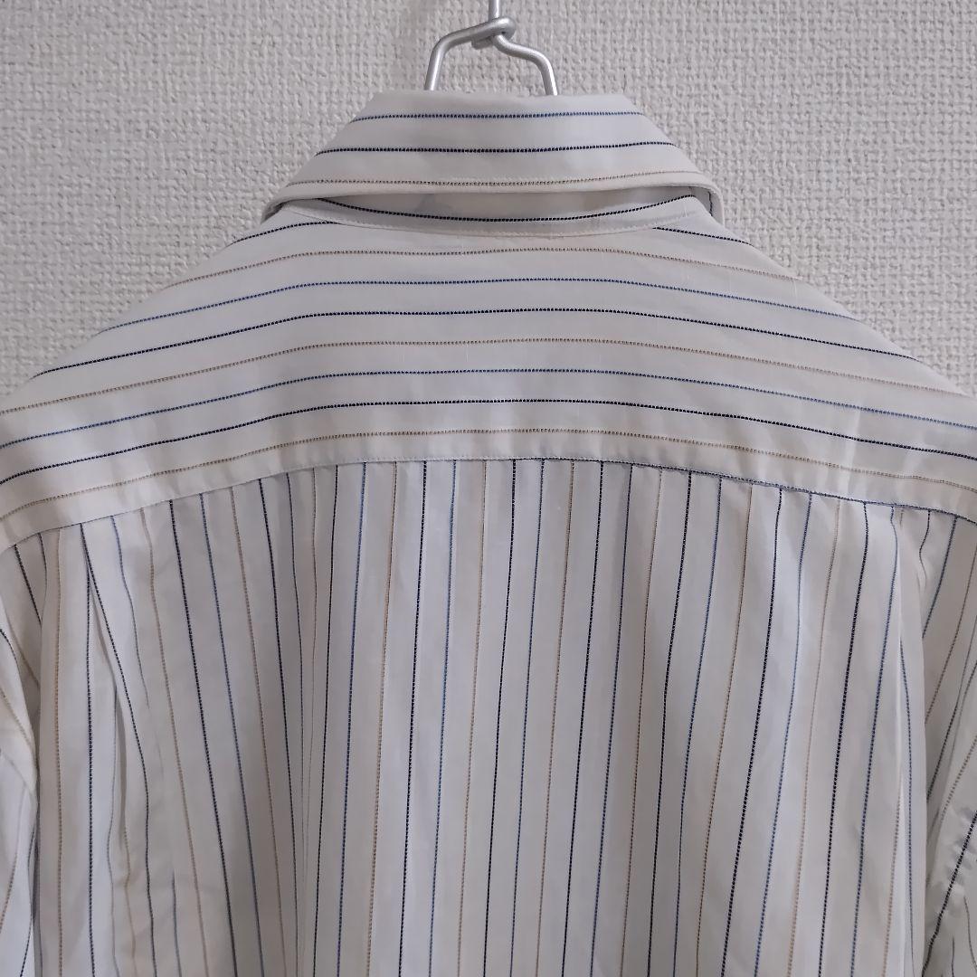 ロロピアーナ コットンリネン マルチストライプ 長袖シャツ ホリゾンタルカラー