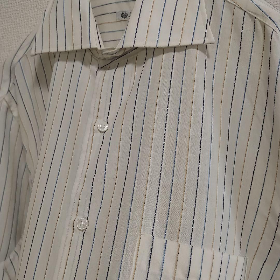 ロロピアーナ コットンリネン マルチストライプ 長袖シャツ ホリゾンタルカラー