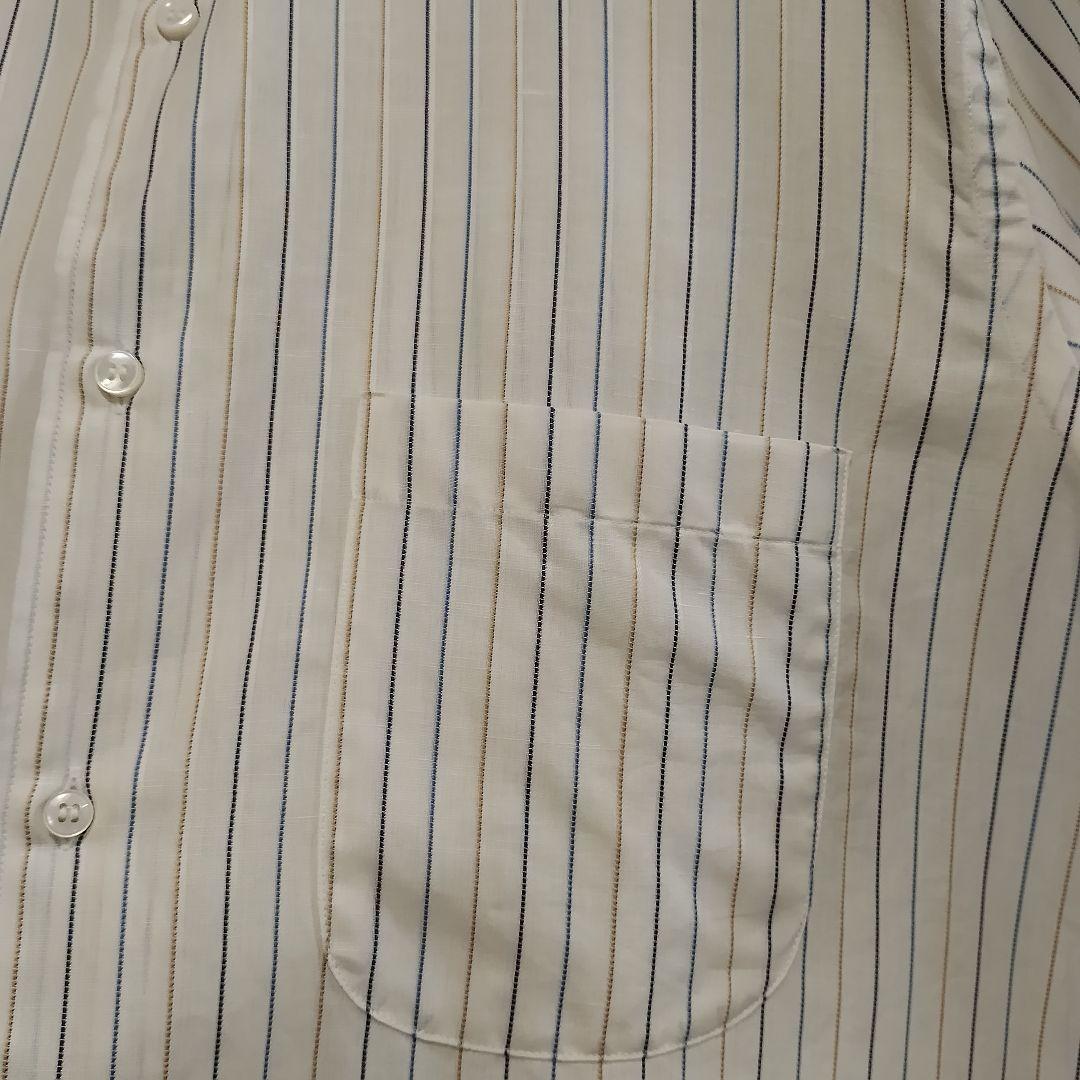 ロロピアーナ コットンリネン マルチストライプ 長袖シャツ ホリゾンタルカラー