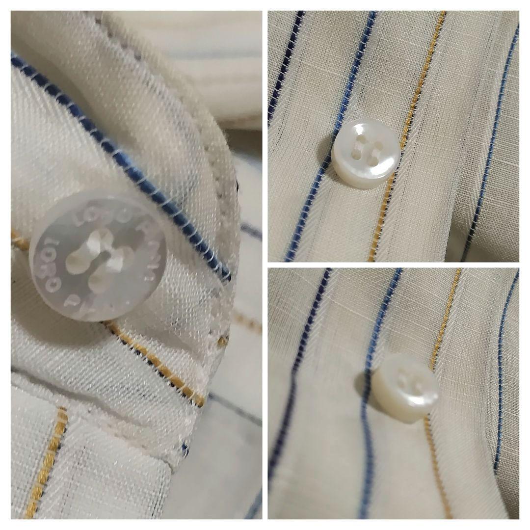 ロロピアーナ コットンリネン マルチストライプ 長袖シャツ ホリゾンタルカラー