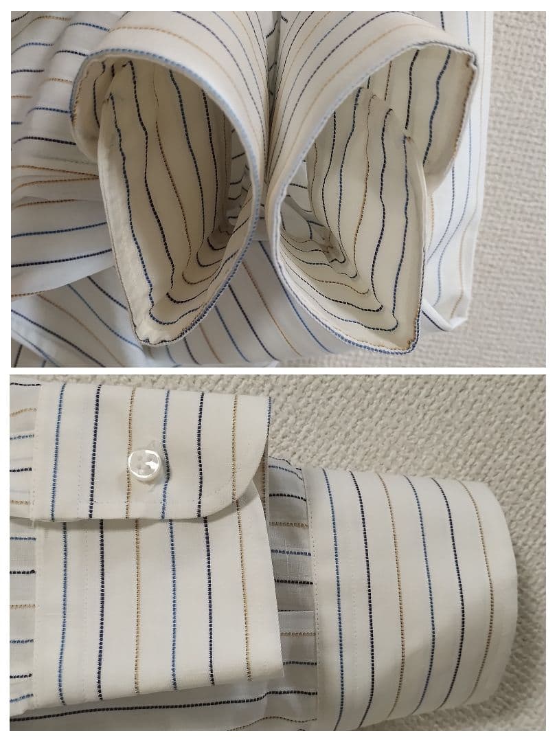 ロロピアーナ コットンリネン マルチストライプ 長袖シャツ ホリゾンタルカラー