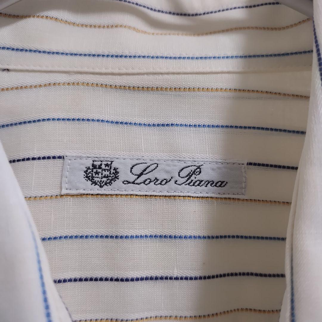 ロロピアーナ コットンリネン マルチストライプ 長袖シャツ ホリゾンタルカラー