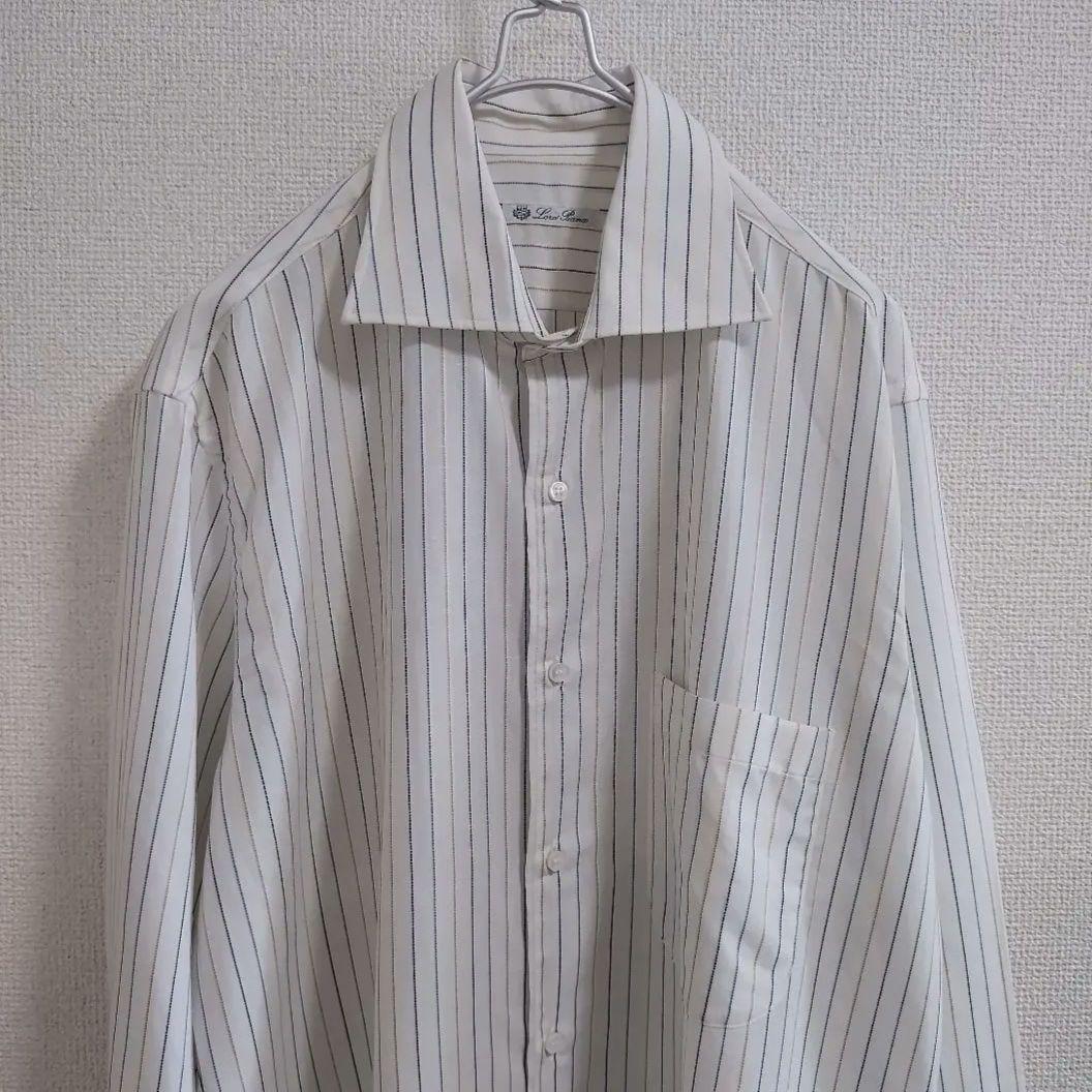 ロロピアーナ コットンリネン マルチストライプ 長袖シャツ ホリゾンタルカラー