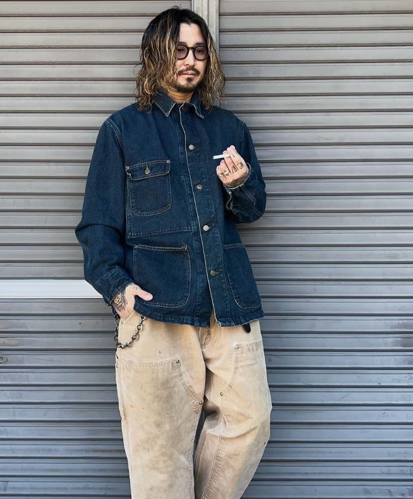 【美品】Carhartt◆デニムカバーオール◆M/ダークインディゴ◆レザーパッチ